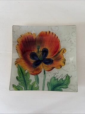 Decoupage Poppy Square Glass Dish